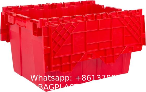 Efficient Foldable Turnover Plastic Crate Attached Lid Solid Moving Storage Bin Stackable Pallet Container For Convenient