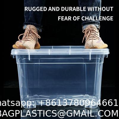 Recyclable Bin Household Multifunction Large Stackable Clothes Clear Transparent PP Container Box Plastic Storage Boxes Bins With Lid Wheels