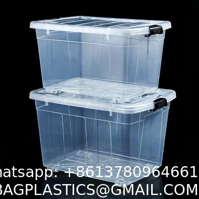 Recyclable Bin Household Multifunction Large Stackable Clothes Clear Transparent PP Container Box Plastic Storage Boxes Bins With Lid Wheels