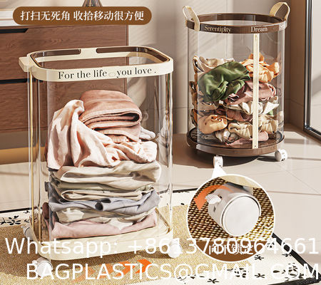 Sustainable Household Dirty Clothes Basket Simple Transparent With Handle Clothing Storage Basket Retro Sorting Basket Removable Plastic Laundry Basket