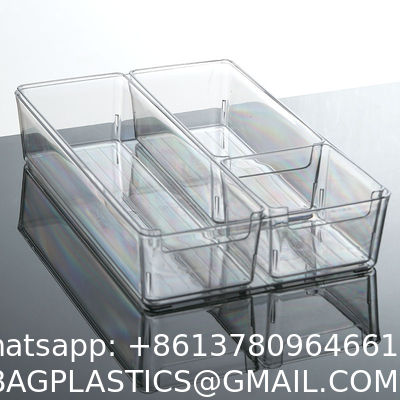 Stackable Refrigerator Organizer Bins Clear Kitchen Organizer Container Bins With Handles Plastic Bags For Pantry, Cabinets, Shelves, Drawer, Freezer - Food Safe