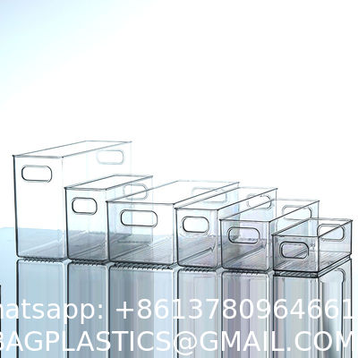 Stackable Refrigerator Organizer Bins Clear Kitchen Organizer Container Bins With Handles Plastic Bags For Pantry, Cabinets, Shelves, Drawer, Freezer - Food Safe