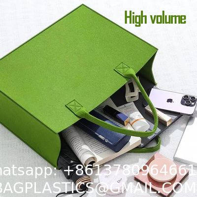 Biodegradable Sustainable Eco Friendly Green Felt Bag Storage High-Capacity Solid Color Two Shoulder Straps Custom Logo Felt Tote Bag Shopping