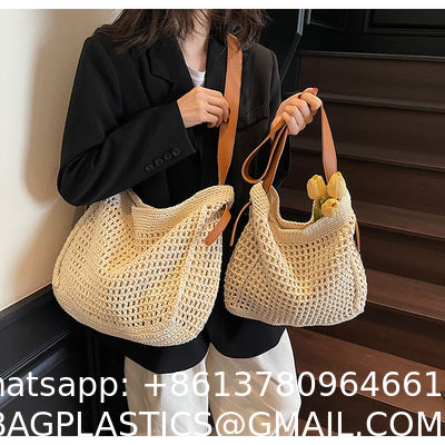 Straw Beach Tote Bag Large Summer Handmade Woven Tote Bag For Women Boho Woven Bags For Summer Vacations Pool Holiday Travel Women Small Straw Bags Summer Beach Tote Bag Handmade Woven Hobo Purse