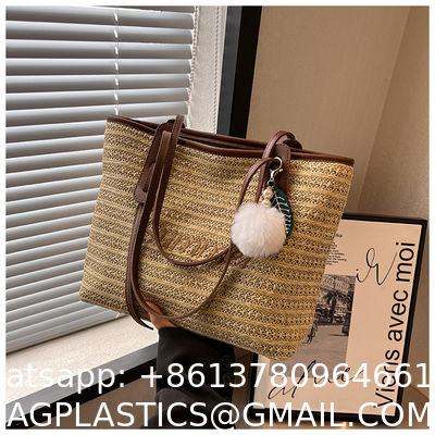 Raffia Crocheted Tote Shopping Bag Handmade Straw Bag Shoulder Beach Woven Handbag Summer Fashion Lady'S Casual Handbags Women'S Straw Shoulder Bags Rattan Woven Top Handle Raffia Crochet Beach