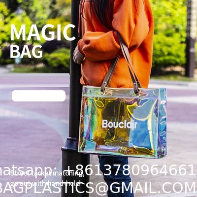 Custom Beach Bag Wholesale Pvc Shopping Bag Luxury Waterproof Holographic Clear Tote Bags With Logo Women Cosmetic Handbags