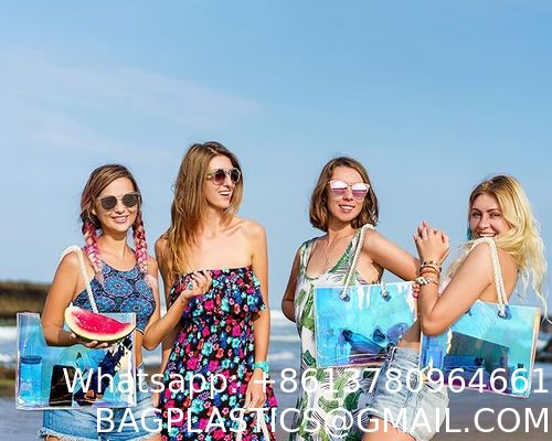 Beach Totes Bags For Women Waterproof Iridescent Shoulder Handbags With Phone Pouch Clear Beach Bag, Foldable & Washable Tote Bag For Work Gym Pool, Travel Wedding, Compatible