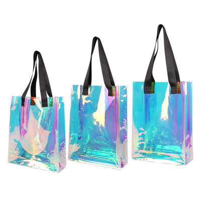 hologram holographic shiny fashion sustainable Waterproof Beach Bags Women Clear Iridescent Tote Bag Cosmetic Pouch For Phone Travel Beach Pool Essentials
