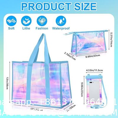 Recycled Recyclable Hot Sale Customized Logo and Size Clear Transparent Holographic PVC Gift Iridescent Tote Bag Hologram TPU Laser Shopping Handle Bag