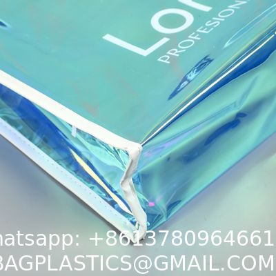 Custom Plastic Tote Bag With Handles Clear Beach Bags Transparent Stadium Bag Holographic Waterproof Versatile Beach Clear Printed Word Tote Bag Work Handbag Shoulder PVC Tote Shopping Bag