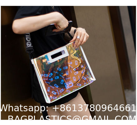 Custom Digital Printing Trendy Transparent PVC Shoulder Handbag Durable Washable Holographic Women'S Tote Shopping Bag