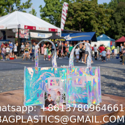 Hot Sale Gift Custom Color Logo Foldable Transparent Waterproof Holographic Shopping Clear TotePvc Tote Waterproof Transparent Shoulder Jelly Custom Pvc Shopping Holographic Bag Clear Laser Handbag