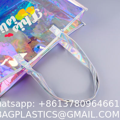 Beach Bag Waterproof Clear Jelly Candy Color Transparent PVC Tote Shopping Bag Custom Logo Pvc Clear Laser Gift Bag For Women Waterproof Transparent Holographic Packaging Summer Beach Pvc Tote