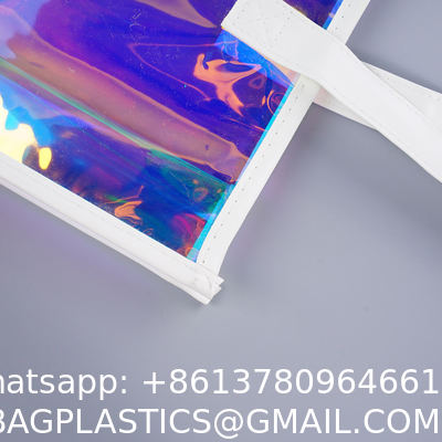 Beach Bag Waterproof Clear Jelly Candy Color Transparent PVC Tote Shopping Bag Custom Logo Pvc Clear Laser Gift Bag For Women Waterproof Transparent Holographic Packaging Summer Beach Pvc Tote
