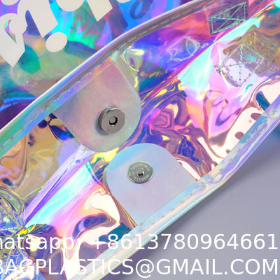 Beach Bag Waterproof Clear Jelly Candy Color Transparent PVC Tote Shopping Bag Custom Logo Pvc Clear Laser Gift Bag For Women Waterproof Transparent Holographic Packaging Summer Beach Pvc Tote