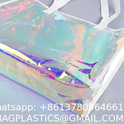 Beach Bag Waterproof Clear Jelly Candy Color Transparent PVC Tote Shopping Bag Custom Logo Pvc Clear Laser Gift Bag For Women Waterproof Transparent Holographic Packaging Summer Beach Pvc Tote