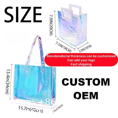 Private Label Professional Large Capacity Quilted Zipper Travel Wholesale Custom Printed LOGO Reusable Fashion Shopping Rainbow-Colored Gift Holographic Glossy Layer PVC Tote Bag