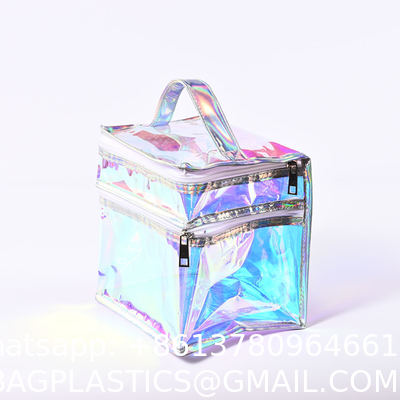Private Label Professional Large Capacity Quilted Zipper Travel Wholesale Custom Printed LOGO Reusable Fashion Shopping Rainbow-Colored Gift Holographic Glossy Layer PVC Tote Bag