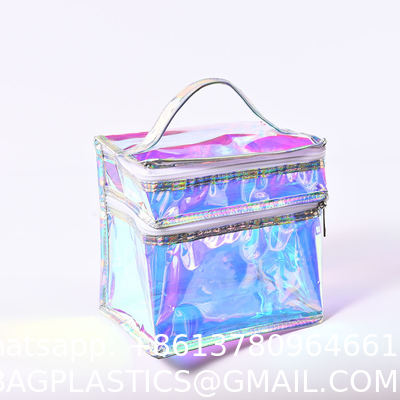 Private Label Professional Large Capacity Quilted Zipper Travel Wholesale Custom Printed LOGO Reusable Fashion Shopping Rainbow-Colored Gift Holographic Glossy Layer PVC Tote Bag
