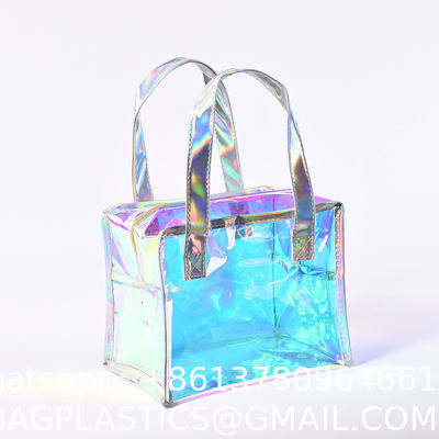 Private Label Professional Large Capacity Quilted Zipper Travel Wholesale Custom Printed LOGO Reusable Fashion Shopping Rainbow-Colored Gift Holographic Glossy Layer PVC Tote Bag