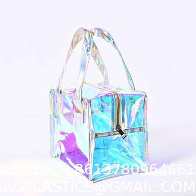 Private Label Professional Large Capacity Quilted Zipper Travel Wholesale Custom Printed LOGO Reusable Fashion Shopping Rainbow-Colored Gift Holographic Glossy Layer PVC Tote Bag