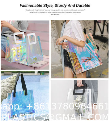 Private Label Professional Large Capacity Quilted Zipper Travel Wholesale Custom Printed LOGO Reusable Fashion Shopping Rainbow-Colored Gift Holographic Glossy Layer PVC Tote Bag
