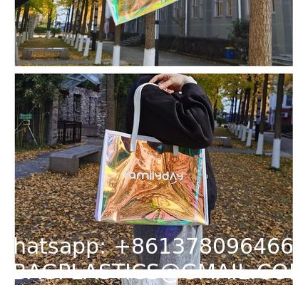 Vinyl beach totes handy bag, handle bag, should bag, Clear bag, Holographic Tote Bags, Iridescent Waterproof Top Handle Bag, Clear Jelly Totes Vocation Party Beach Bag