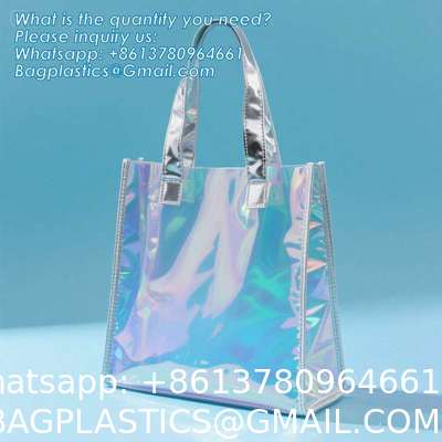 Vinyl Tote Bag Neon Jelly Shoulder Beach Bag Laser Shopping Summer Beach Women Pvc Shoulder Tote Bags Holographic Waterproof Jelly Transparent Handbag For Girl