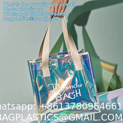 Vinyl Tote Bag Neon Jelly Shoulder Beach Bag Laser Shopping Summer Beach Women Pvc Shoulder Tote Bags Holographic Waterproof Jelly Transparent Handbag For Girl