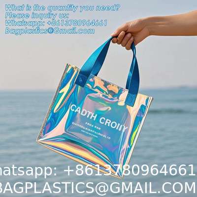 Vinyl Tote Bag Neon Jelly Shoulder Beach Bag Laser Shopping Summer Beach Women Pvc Shoulder Tote Bags Holographic Waterproof Jelly Transparent Handbag For Girl