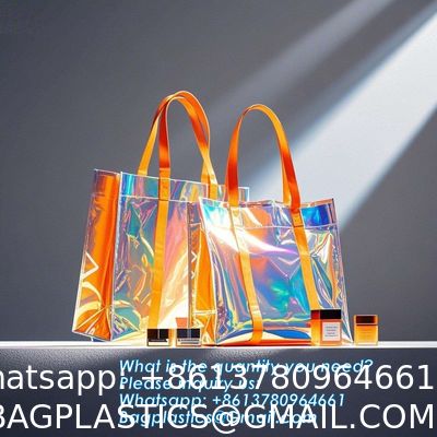 Vinyl Tote Bag Neon Jelly Shoulder Beach Bag Laser Shopping Summer Beach Women Pvc Shoulder Tote Bags Holographic Waterproof Jelly Transparent Handbag For Girl