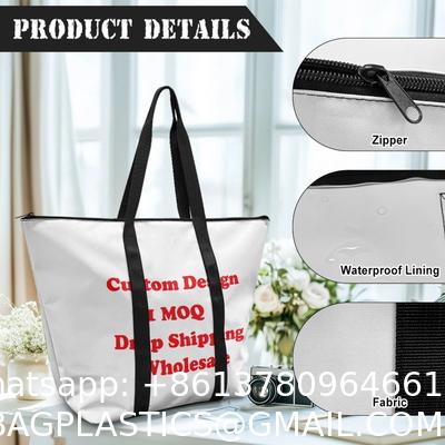 Fashion Casual Street Reusable Environmental Handbag Zipper Tote Bag, Kraft Paper Beach Bag Large Hobo Carry All Travel Shopping Handbag Plastic Shoulder Bag