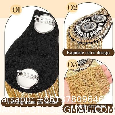 Blazer Shoulder Epaulets Tassel Chain Epaulet Punk Fringe Shoulder Badge Epaulet/Kpop Fringed/Tassel Metal Punk Shoulder Epaulette/Dpikes Brooch