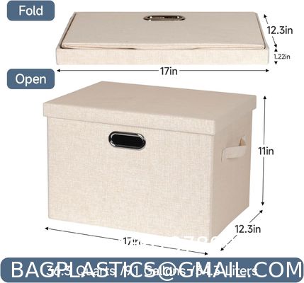 Linen Fabric, Metal Handles Collapsible Stackable Storage Bins With Lids, Packs White Linen Fabric Closet Boxes With Lids, Storage Cube Baskets Container Organizers For Bedroom Office