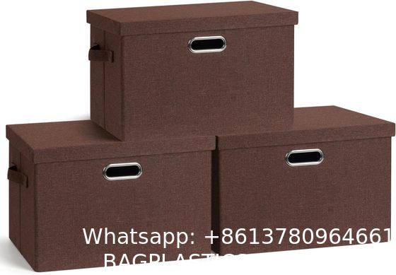 Large jute fabrics Collapsible Storage Bins With Lids Jute Fabric Foldable Storage Boxes Organizer Containers Baskets Cube With Cover For Home Bedroom Closet Office Nursery