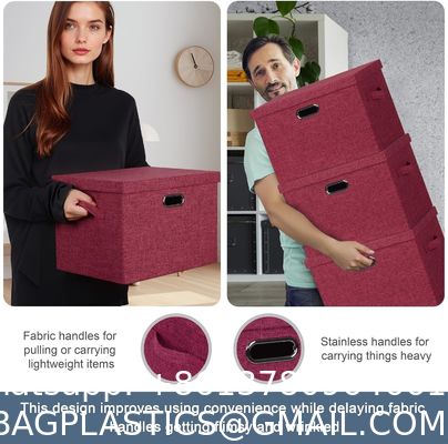 Large jute fabrics Collapsible Storage Bins With Lids Jute Fabric Foldable Storage Boxes Organizer Containers Baskets Cube With Cover For Home Bedroom Closet Office Nursery