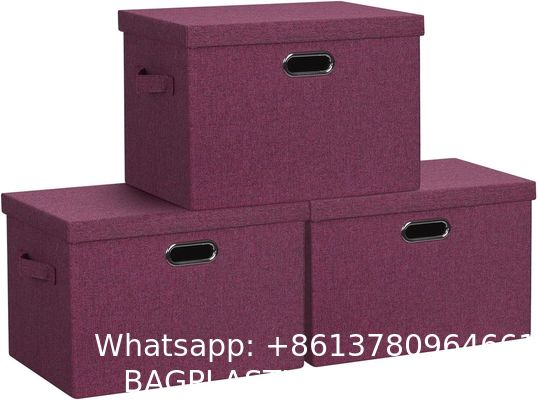 Large jute fabrics Collapsible Storage Bins With Lids Jute Fabric Foldable Storage Boxes Organizer Containers Baskets Cube With Cover For Home Bedroom Closet Office Nursery