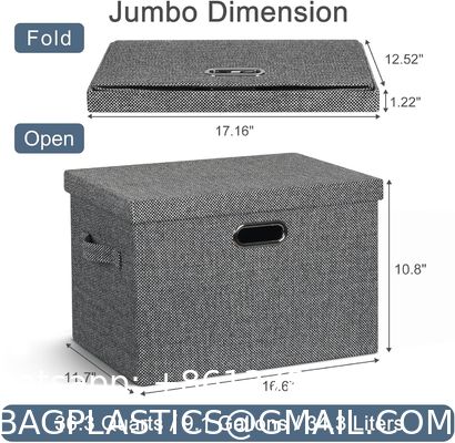 DURABLE DOUBLE-SIDED HANDLES Linen Foldable Storage Bins With Lids, 2 Pack, Storage Boxes With Carrying Handles And Sturdy Heavy Cardboard