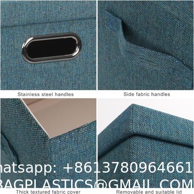 DURABLE DOUBLE-SIDED HANDLES Linen Foldable Storage Bins With Lids, 2 Pack, Storage Boxes With Carrying Handles And Sturdy Heavy Cardboard