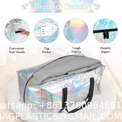 Heavy Duty Moving Bags 24-Gallon Extra Large Waterproof Foldable Clothing Storage Totes Bags With Zipper,Reinforced Handles,Packing Moving Boxes For Dorm & Seasonal Storage,Iridescent