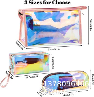 Holographic Makeup Bags Set, Clear Iridescent Cosmetic Bags, Portable Waterproof Toiletry Bag, Travel Zippered Makeup Organizer Cosmetic Pouch for Women, Mothers Day Gifts