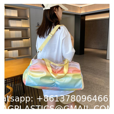 Holographic Shimmering Gym Duffle Bag With Shoes Compartment & Wet Pocket, Women Weekend Overnight Travel Bag Gymnastic Dance Bag For Girl