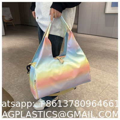 Gym Bag For Women With Wet Pocket & Shoe Compartment, Sports Duffel Overnight Weekender Hospital Workout Carry On Bag For Girls, Holographic Purse Ideal For Travel, Swimming, Dance