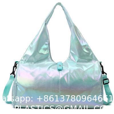 Gym Bag For Women With Wet Pocket & Shoe Compartment, Sports Duffel Overnight Weekender Hospital Workout Carry On Bag For Girls, Holographic Purse Ideal For Travel, Swimming, Dance