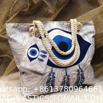 Devil'S Eye Women'S Beach Bag Pure Cotton Portable Large Capacity Canvas Bag Can Be Printed Logo Seaside Shoulder Bag Fabric