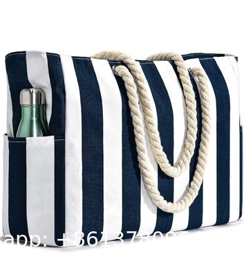 Cotton bag, Canvas bag, tote bags, Outdoor Blue And White Striped Storage Bag Absorbent Quick-Drying Portable Beach Bag Enlarged Travel Bag