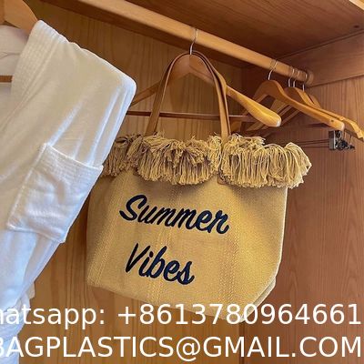 Korean Style Bag Large Capacity Canvas Bag Embroidered Letter Tote Bag Handbag Fashionable Woven Tassel Shoulder Bag