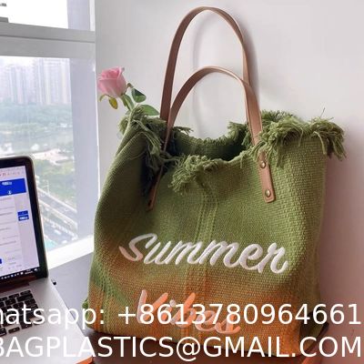 Korean Style Bag Large Capacity Canvas Bag Embroidered Letter Tote Bag Handbag Fashionable Woven Tassel Shoulder Bag