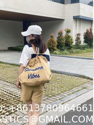 Korean Style Bag Large Capacity Canvas Bag Embroidered Letter Tote Bag Handbag Fashionable Woven Tassel Shoulder Bag