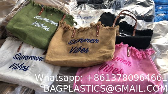 Korean Style Bag Large Capacity Canvas Bag Embroidered Letter Tote Bag Handbag Fashionable Woven Tassel Shoulder Bag